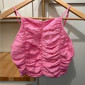 Zara Pink Ruched Halter Crop Cami Top